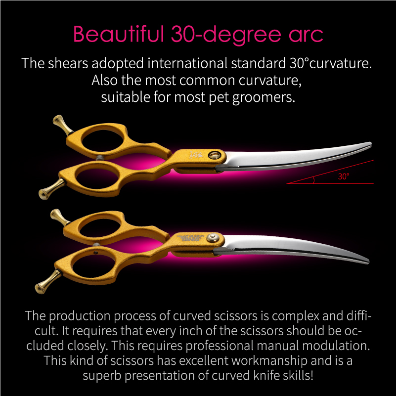 Fenice JP VG10 Steel 6.25 Inch Pet Dogs Gromming Scissors Fine Trimmer Dog Curved Scissors Shears Grommer Cutting Tools