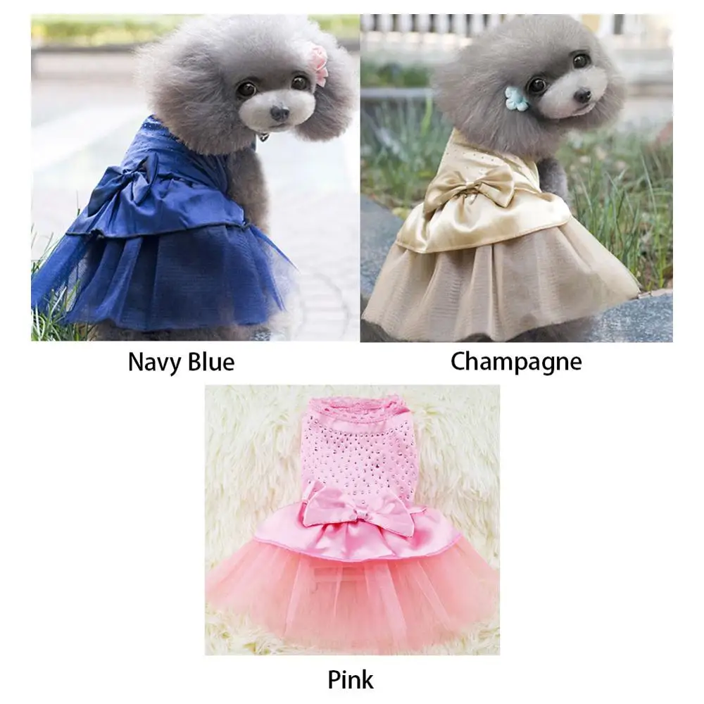 Practical Cute 3 Colors Dog Puppy Bow Dress Rhinestone Princess Dress Party Dog Dress Wedding Dress Pet Clothes