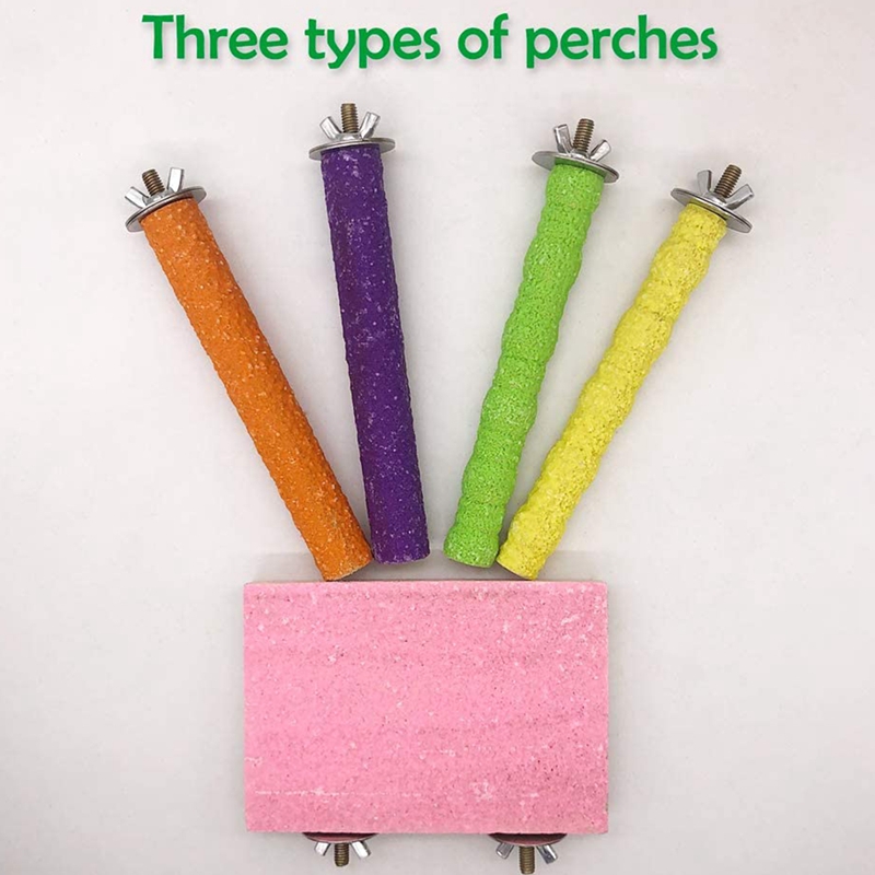 AAAC-Bird Perch Parakeet Toys Conures Stand 5 PCS Rough Sand Wood Perch Parrot Cage Accessories
