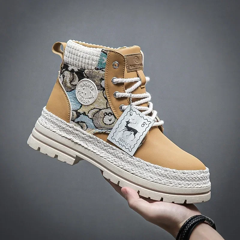 Men's Boots Autumn/winter Thick Sole High Top Lace-up Flat Heel New British Style Work Boots Casual Trend Man Boots