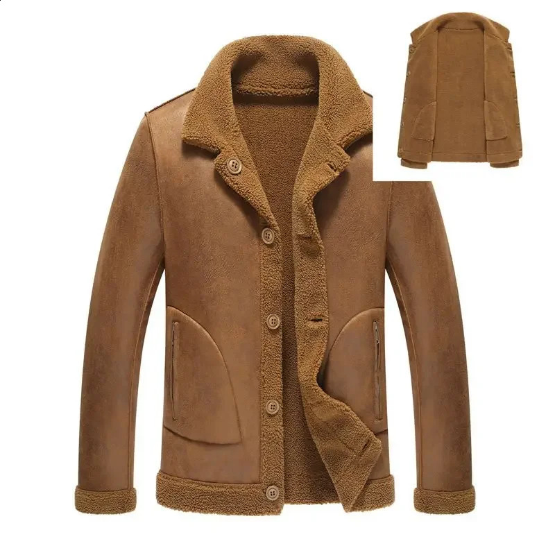 winter mens fur integrated jacket doublesided casual wool warm velvet leather and Coats 5XL 240904