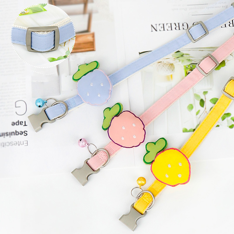 Cat Collar Adjustable Pet Collars with Bell and Cotton Filled Strawberry Decor Pet Ornament Collar Accessories for Puppy & Cats