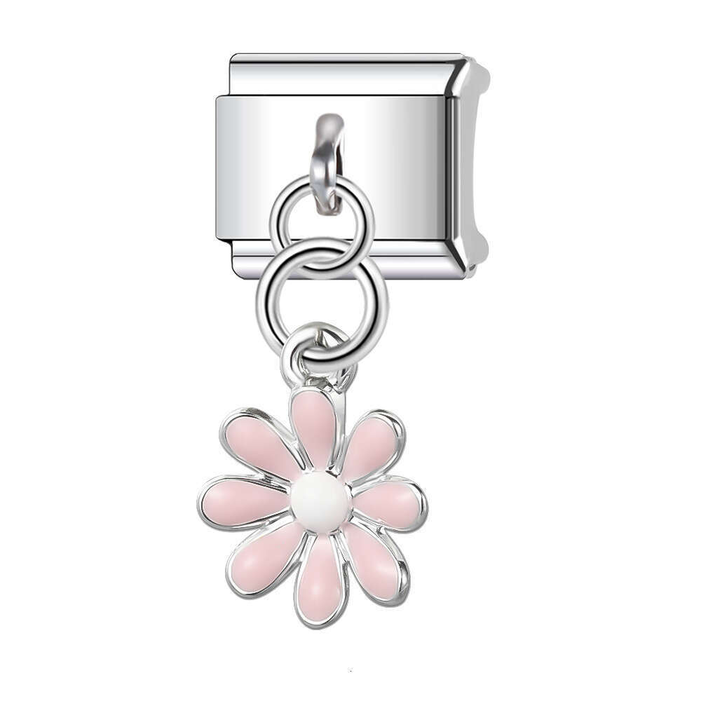New Women's Gift flowers pendant Bead Italian Charms Links Bangle Beads Fit 9mm Stainless Steel Bracelet Making DIY For Women Fashion Jewelry