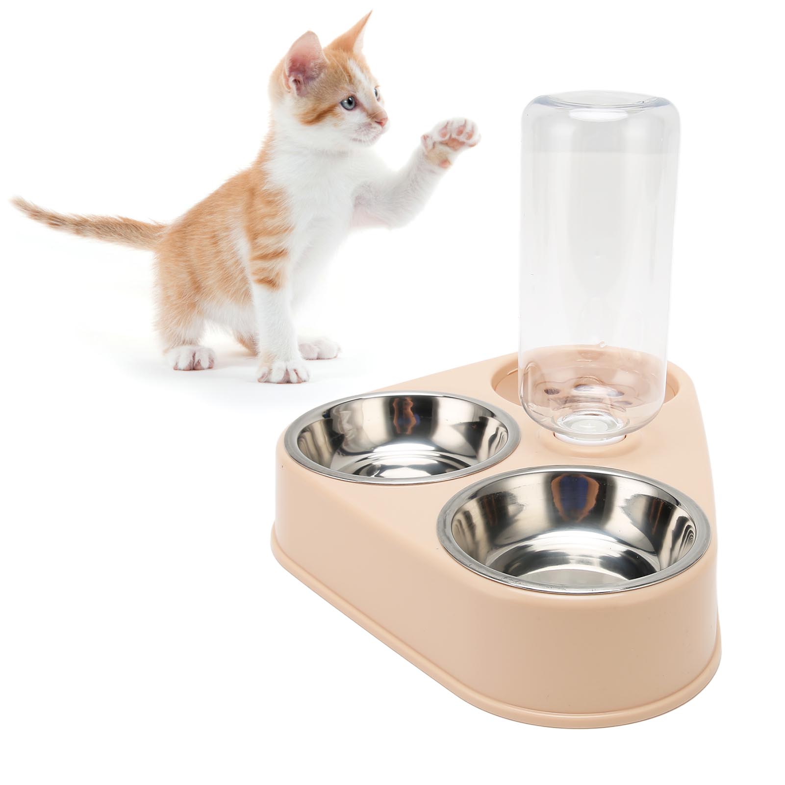 Pet Waterer Bottle Food Bowl Set Prevent Spill Triple Cat Bowls With Automatic Water Bottle For Cat Dog