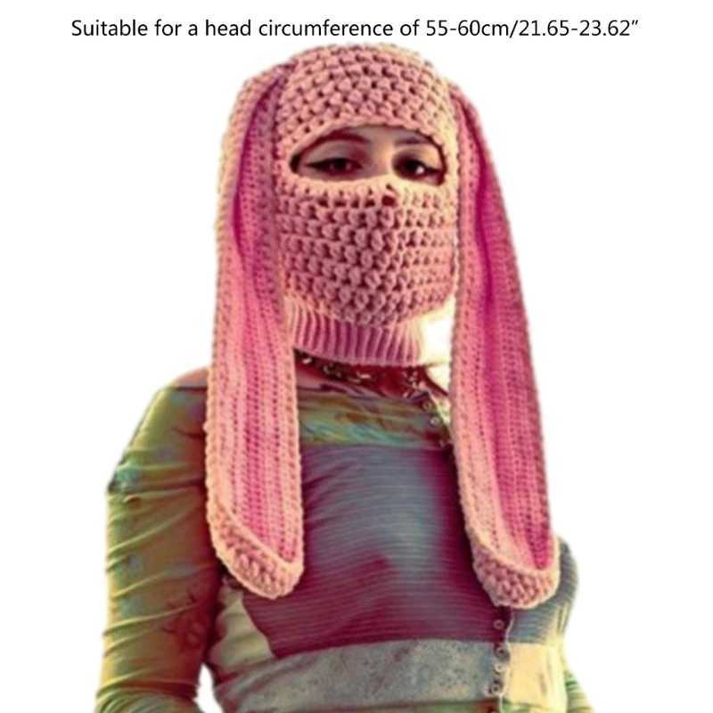 Beanie/Skull Caps Rabbit Ears Beanie Hat Womens Novel Knitted Balaclava Hat Winter Warm Head Equipment DXAA J240913