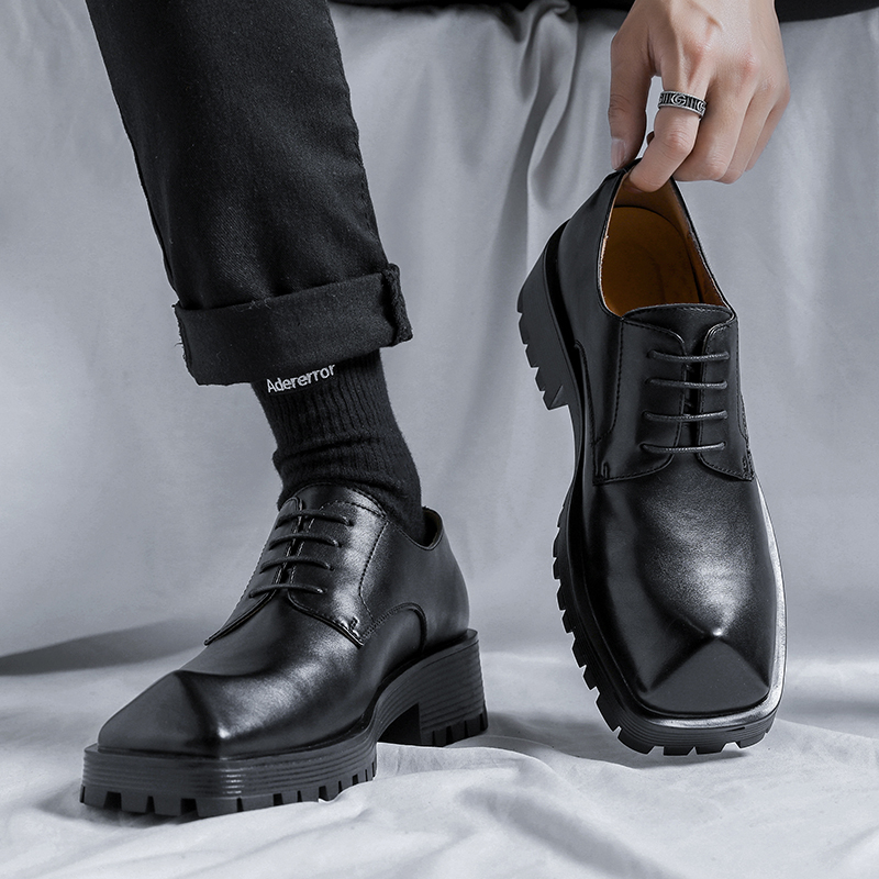Dress Business Shoe Men Cone Toe Niche Design Fashion Casual Increase Leather Shoes Male Japan Korean Streetwear Commute fef3 s