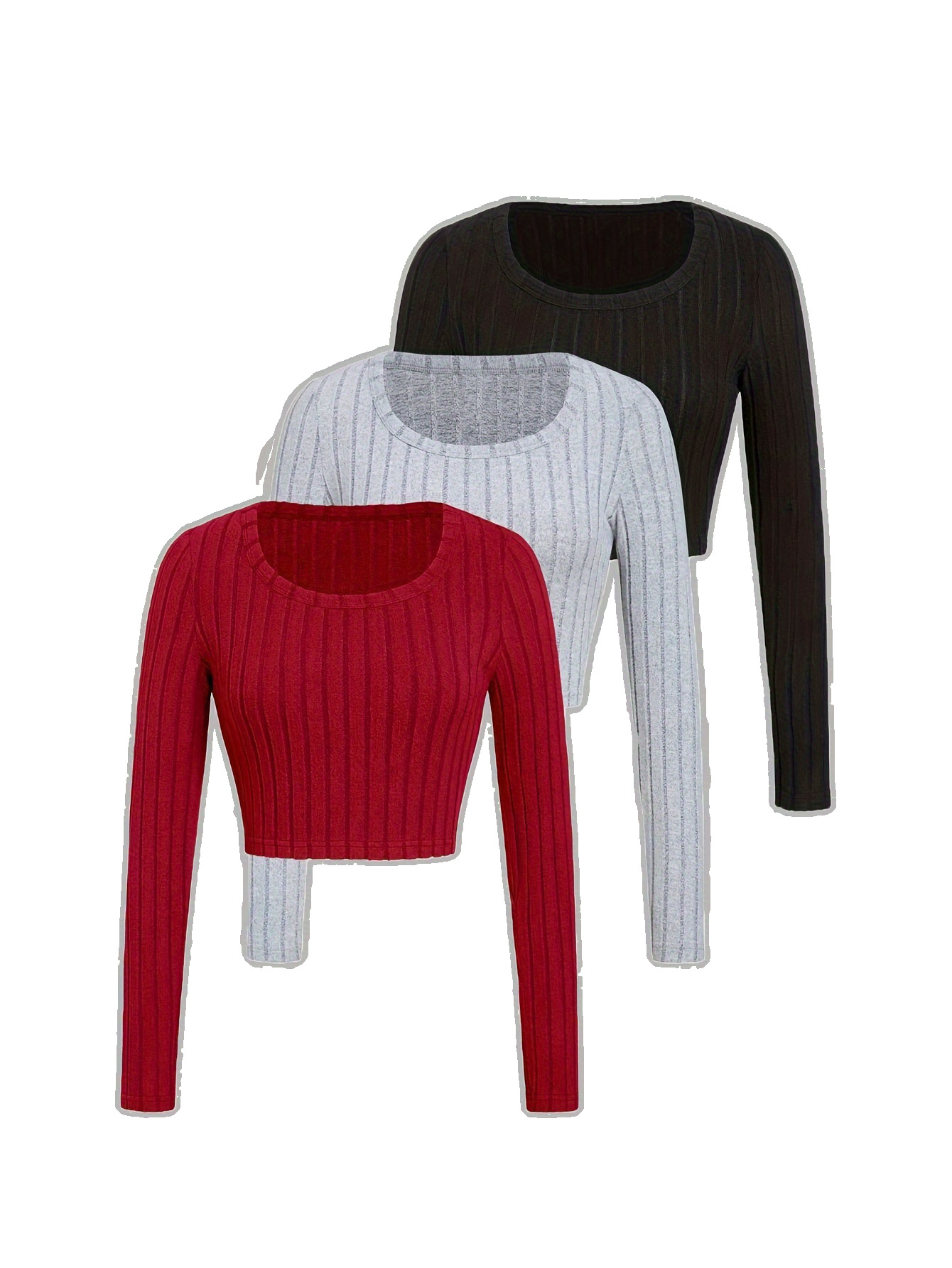 Women's T Shirts V-neck T-shirt autumn and winter temperament slim fit short top 3 pieces per pack