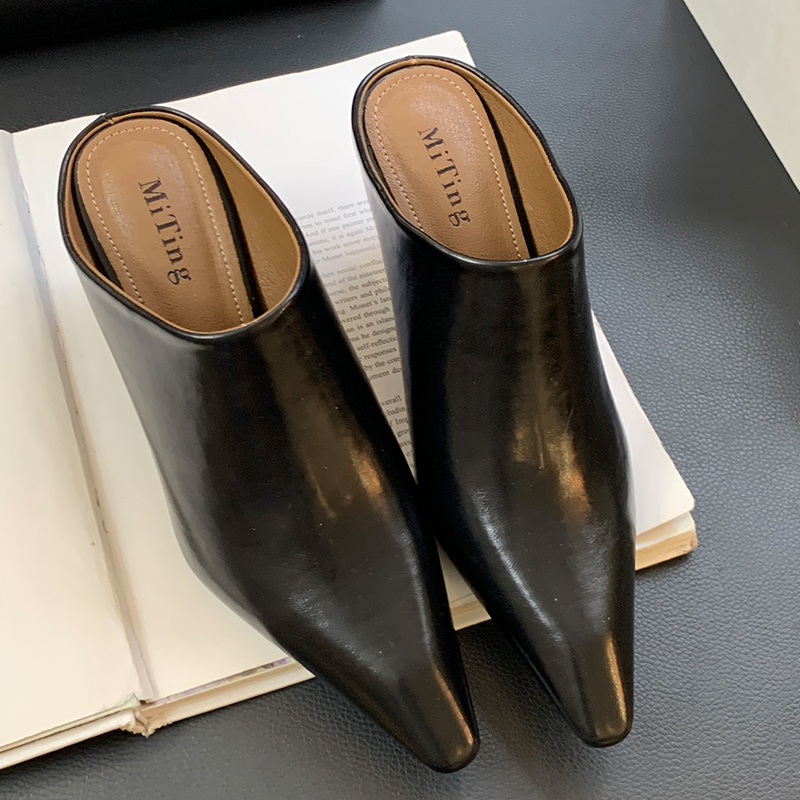 Footwear New Wedges Slides For Women 2024 Fashion Pointed Toe Ladies High Heels Pumps Slippers Shoes Female Mules 8fca