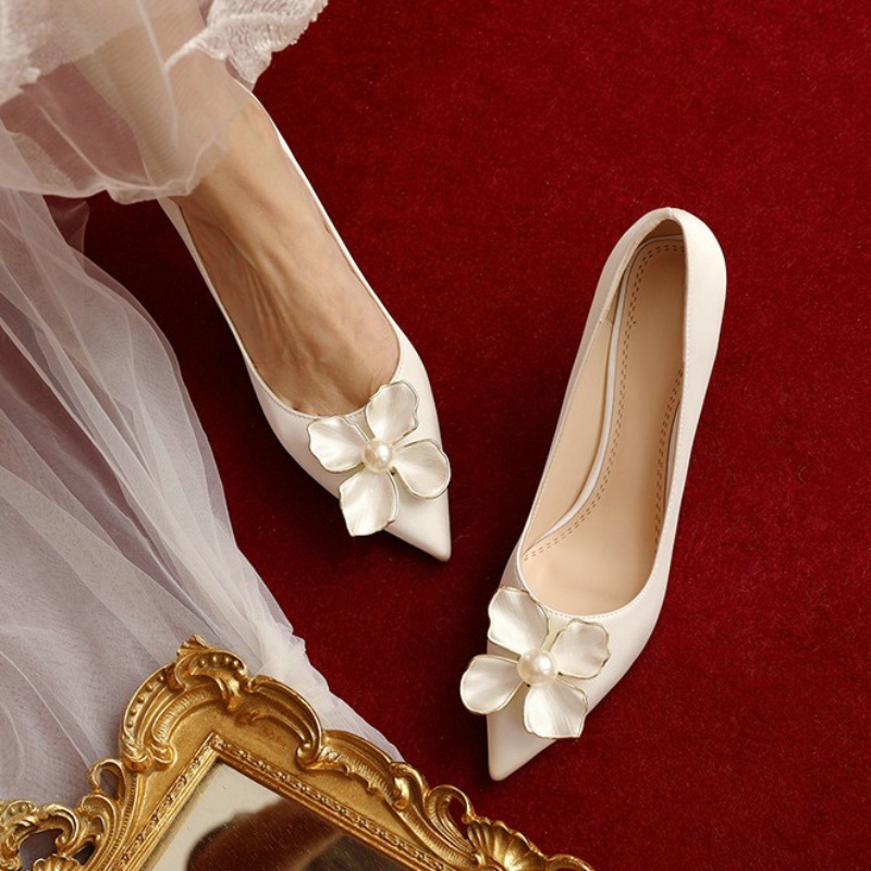 Luxury Wedding Shoes Women 2024 New Bridal Shoes Wedding Flowers French High Heels Summer Shoes