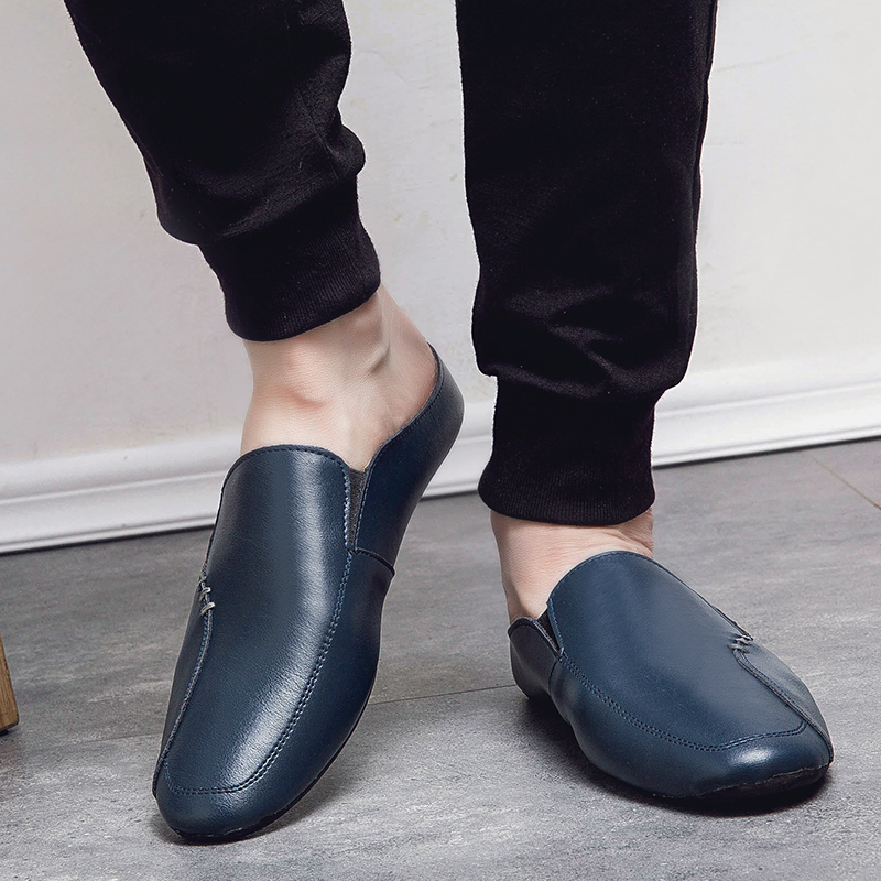 Man Summer Fashion Casual Shoes Male Breathable Backless Loafer Half Shoes Back Leather Muller Shoes Low Heel Shoes Half Slipper