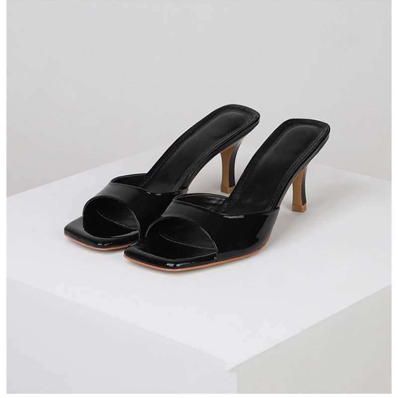 2024 Summer Slippers for Women Simple Mules Solid Color Women's Square Toe Stiletto Shoes Comfort Breathable Shallow High Heels
