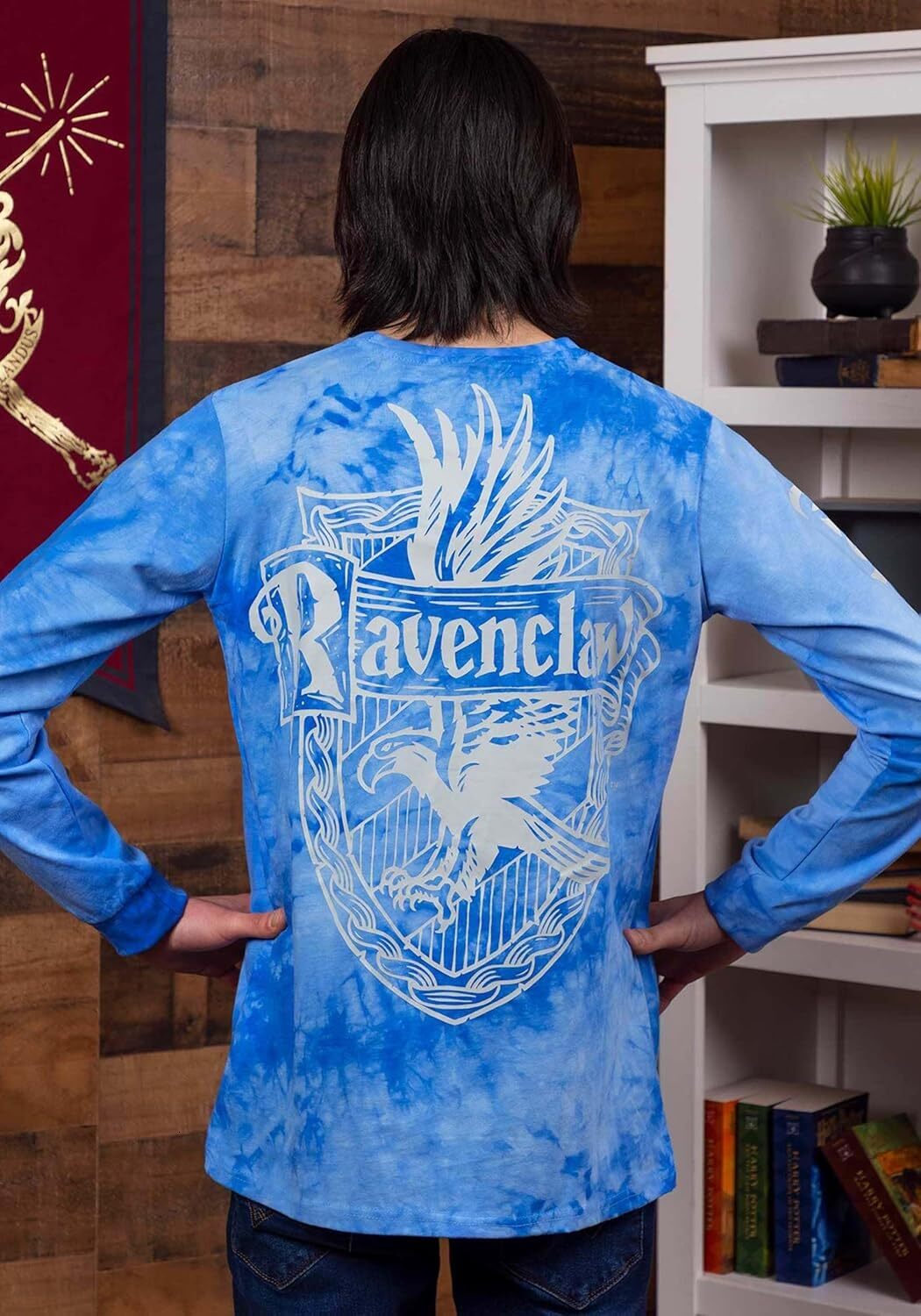 Men Adult Ravenclaw Tie Dye Long Sleeve Cakeworthy T-Shirt Mens crew neck sweater