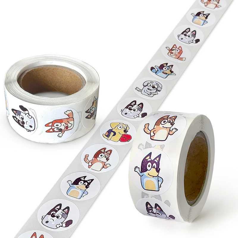 Kids' Toy Stickers Bingo Bluey Stickers Accessories 500 Sheets/Roll Round Cartoon Stickers Hand Account Diary Decoration Toys For Children Q24091