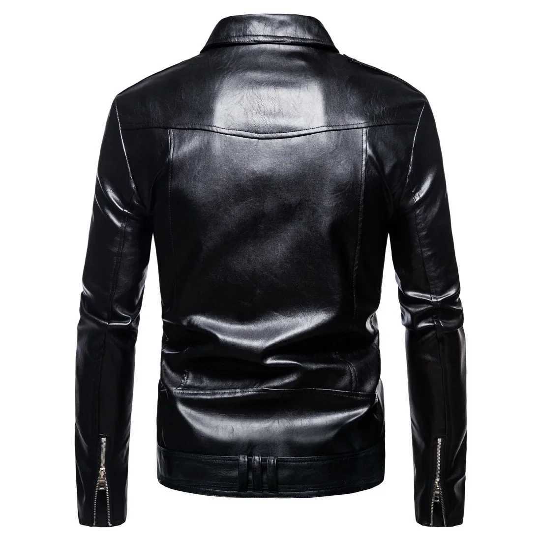 2023 Autumn New Large Mens Polo Collar Mens Motorcycle Leather Coat PU Fashion Leather Jacket CoatX240913