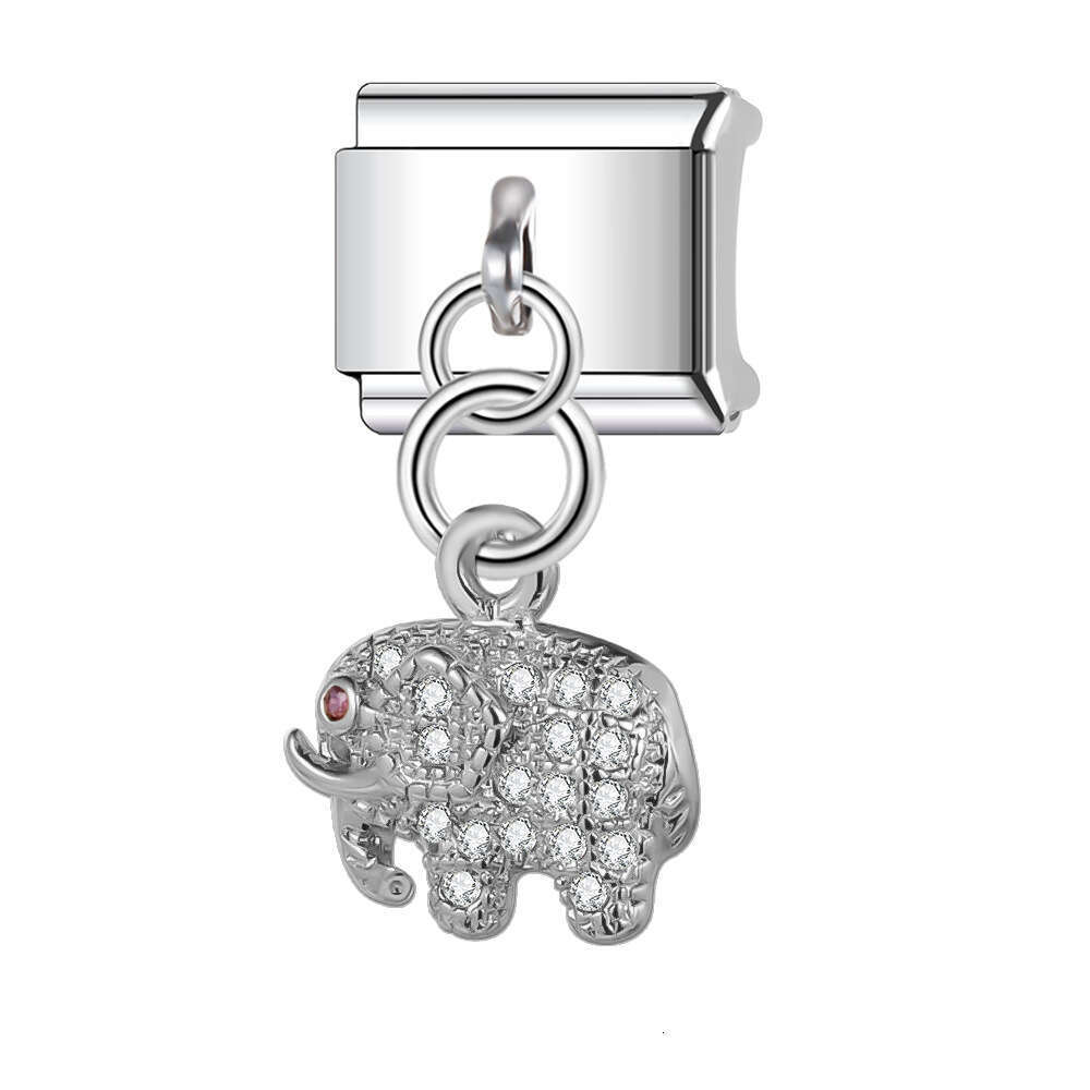 New Women's Gift Elephants Pendant with shine stone Bead Italian Charms Links Bangle Beads Fit 9mm Stainless Steel Bracelet Making DIY For Women 