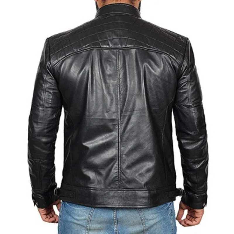 2023 Mens Motorcycle Leather Jacket Autumn/Winter Large Standing Collar Coat JacketX240913