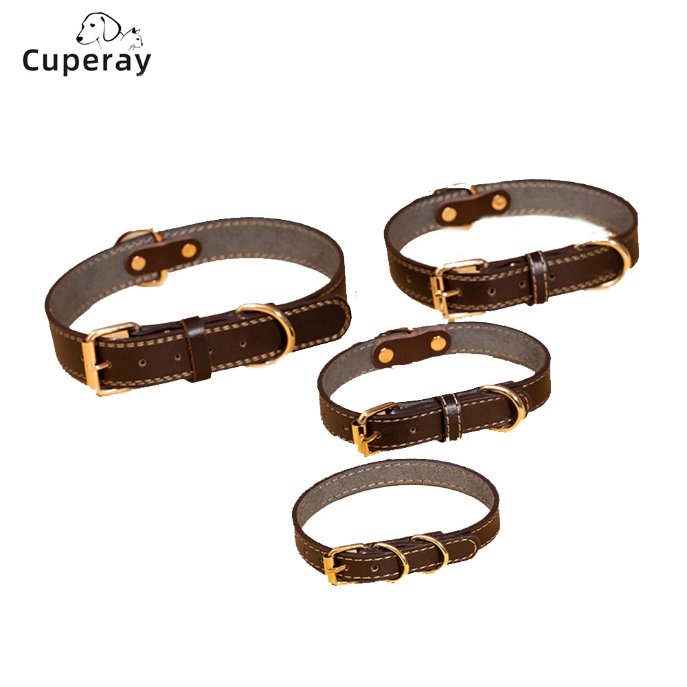 Rolled Waterproof Leather Dog Collar Durable Adjustable Metal Buckle Round Pet Collars for Small Medium Large Dogs Black Brown