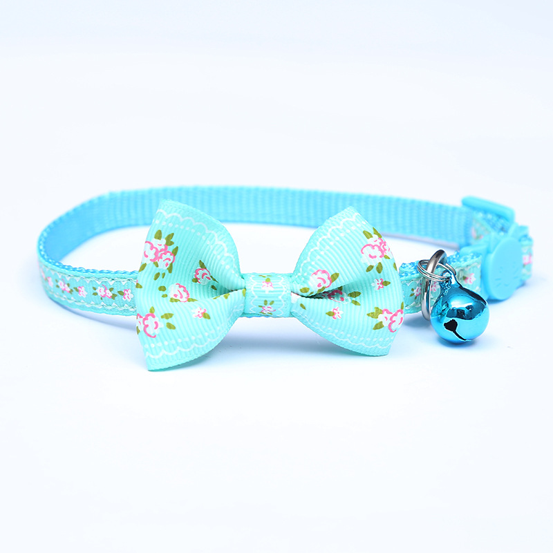 Cat Pet Collars Adjustable Pet Webbing Printed Cat Collar with Colorful Bells and Bows for Cats and Puppies Outdoor Pet Supplies