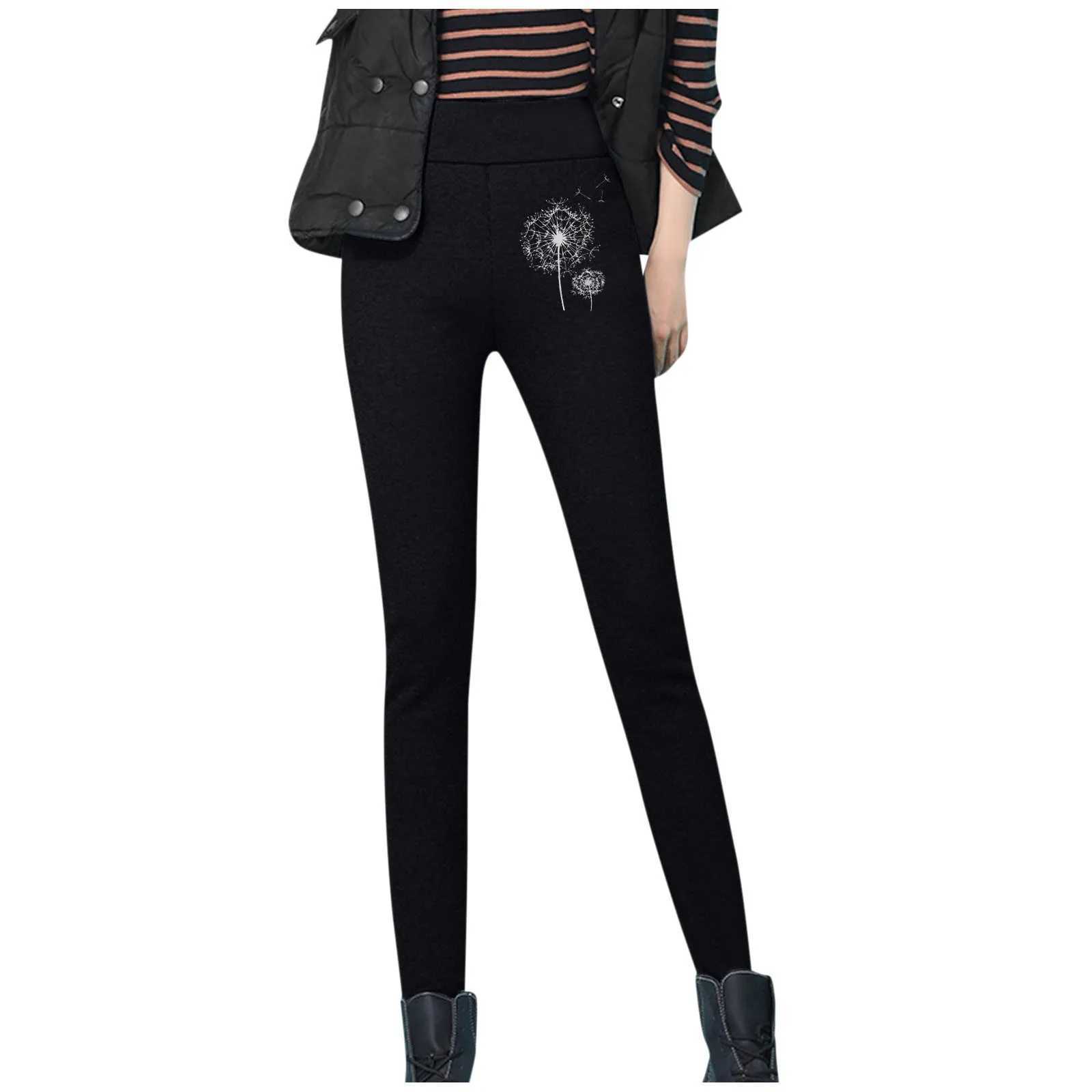 WomenS Autumn Winter Solid Color Flower Prints Workout Home Warm Elastic Waist Plush Trousers Pants Leggings 2025 Casual WearX240914