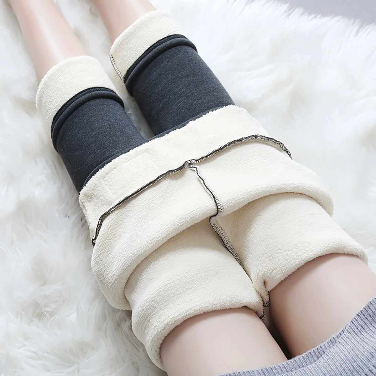 Women Solid Thicken Warm Leggings Lamb Fleece Thermal Legging Autumn Winter Pocket Tights High Stretchy Walking Pantalon PantsX240914