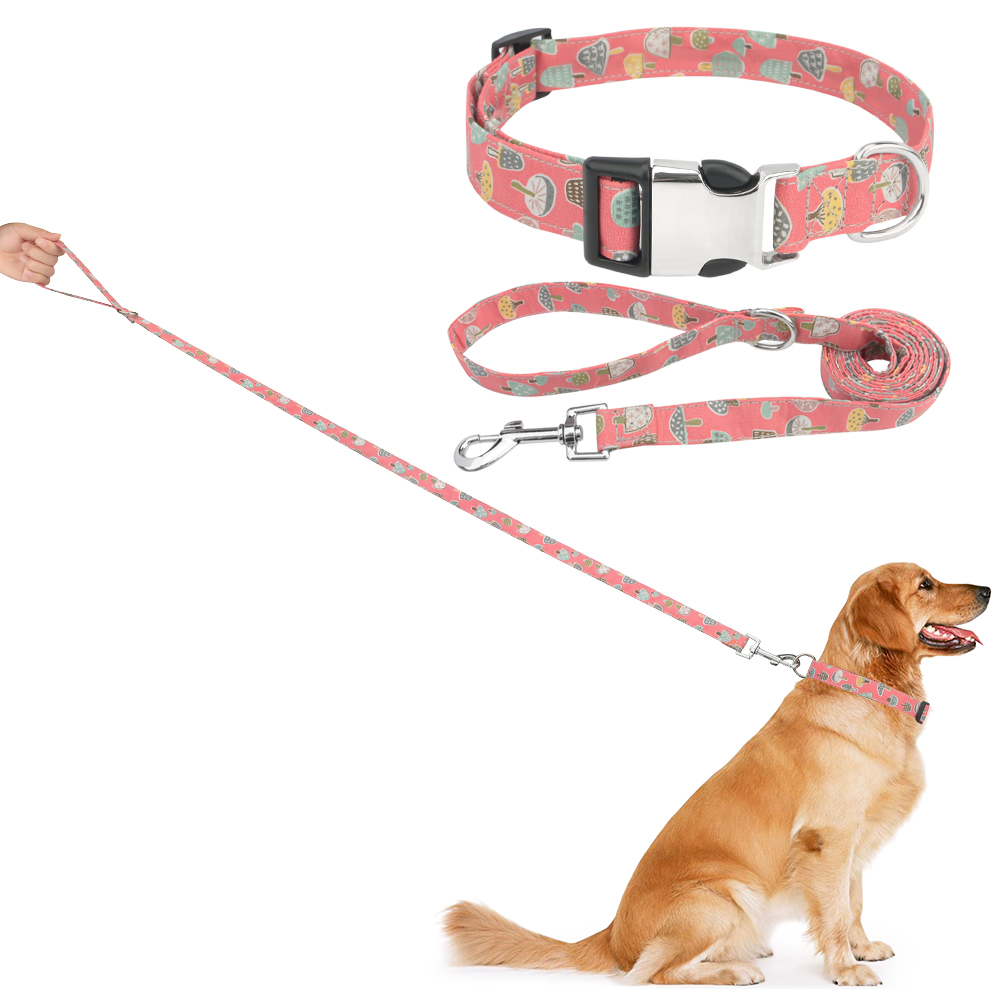 Dog Collar and Leash Set, Cartoon Pattern Dog Collar with Leashes Metal Buckle Adjustable Durable for Small Medium Large Dogs