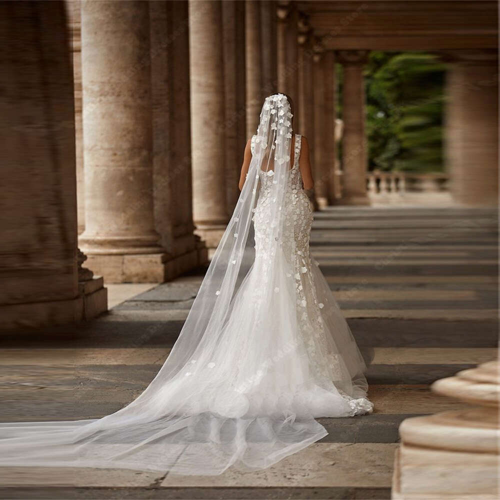 Elegant Sexy Sleeveless Wedding For Women Square Neck Mermaid Bridal Gowns Mopping Length Boho Ball Dresses De Noivas