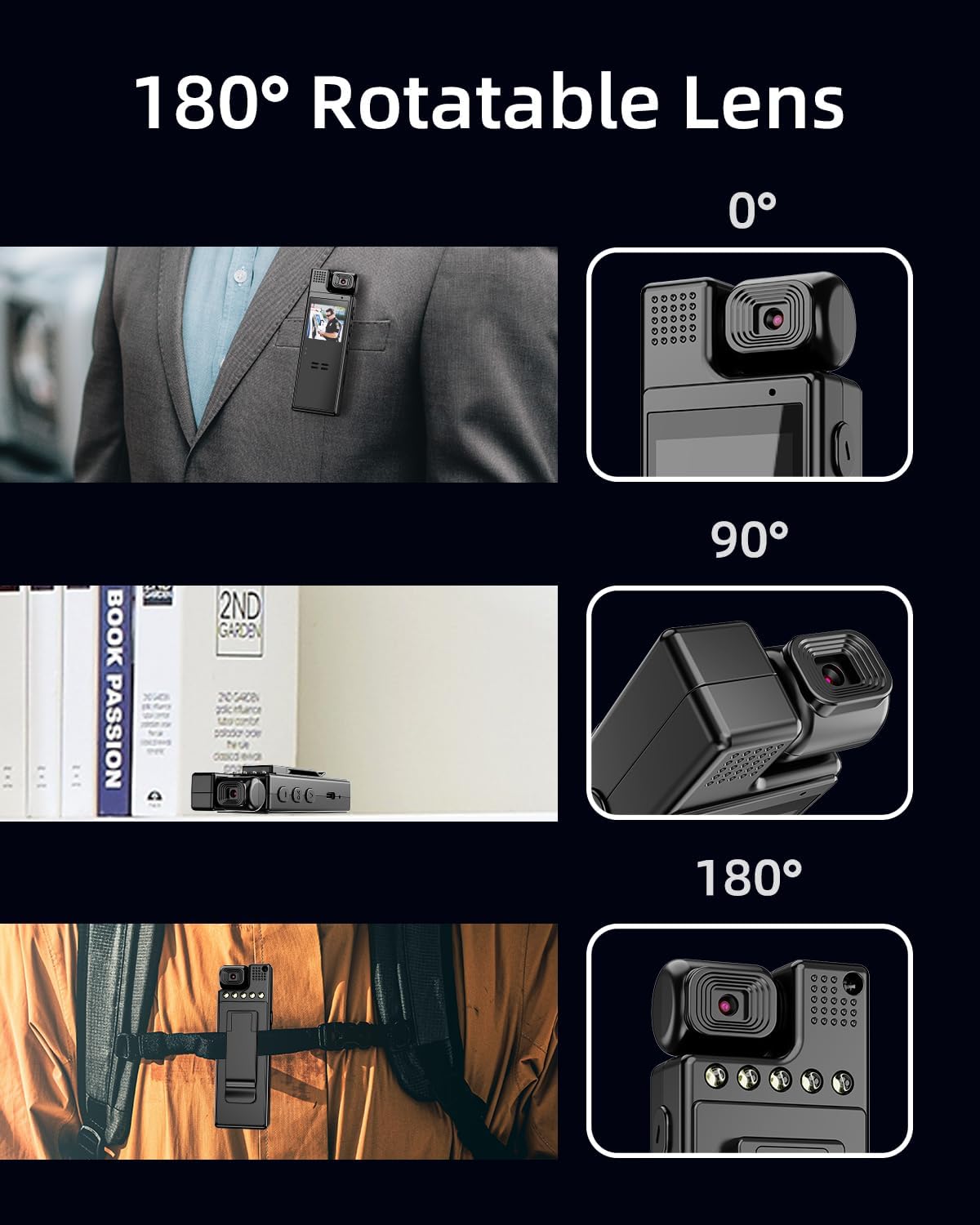 L9 1080P Mini Camera Portable Action HD Back Clip Pocket Cameras 180° Rotating Lens Night Vision Video Recording Sport DV Action Cam Travel Vlog Video