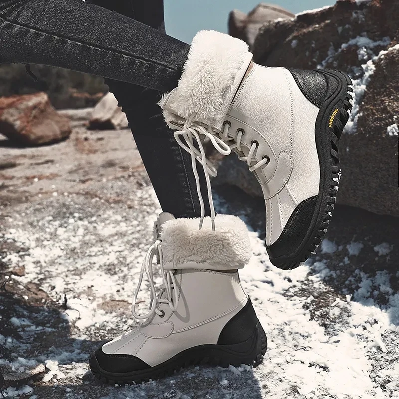 New Winter Boots Women High Quality Keep Warm Mid-Calf Snow Boots Women Lace-up Waterproof Comfortable Ladies Boots
