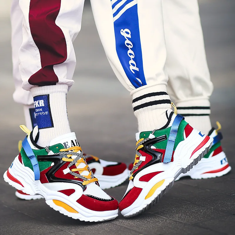 Man's Sneakers Chunky Wedge Dad Shoes Fashion Couple INS Hot Harajuku Style Lace-Up Mesh Platform Sneakers Brand Men Shoes