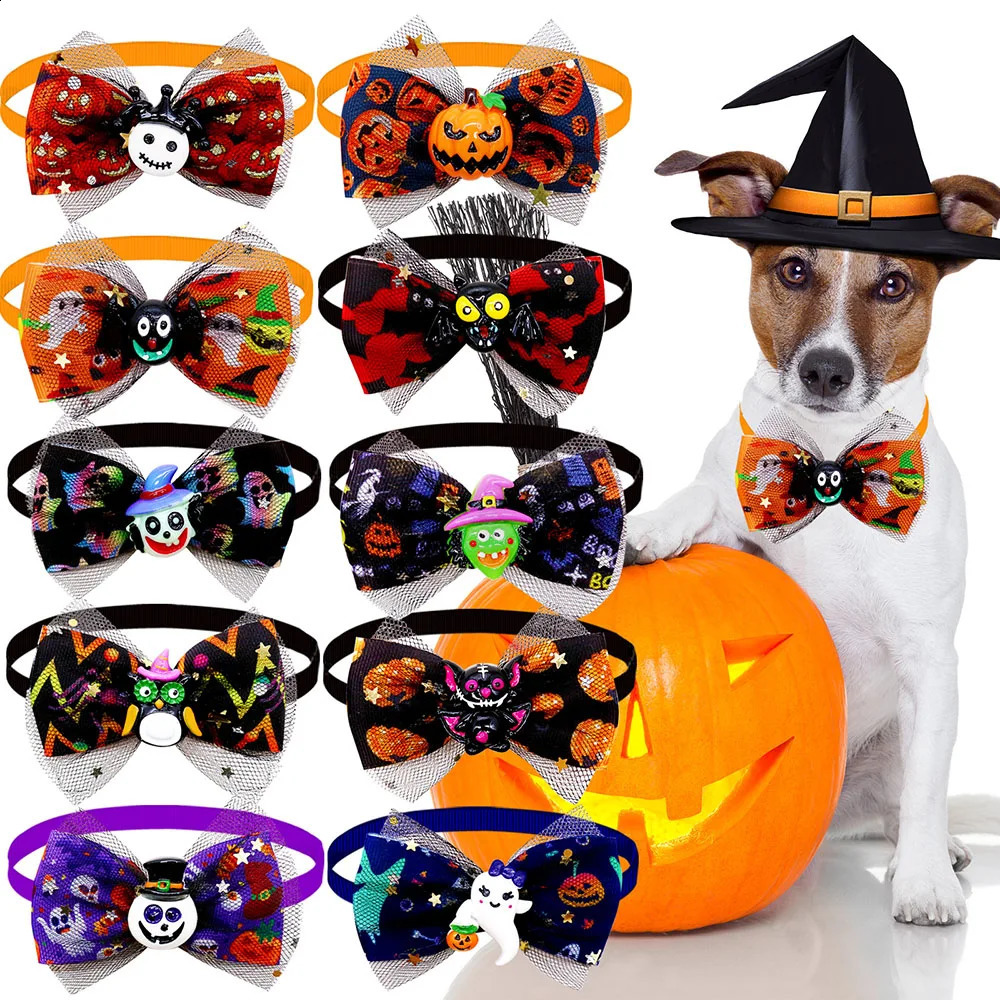 Halloween Dog Bow Tie Adjustable Skull Dog Cat Bow Collar Party Decoration Pet Dog Beauty Accessories 240914