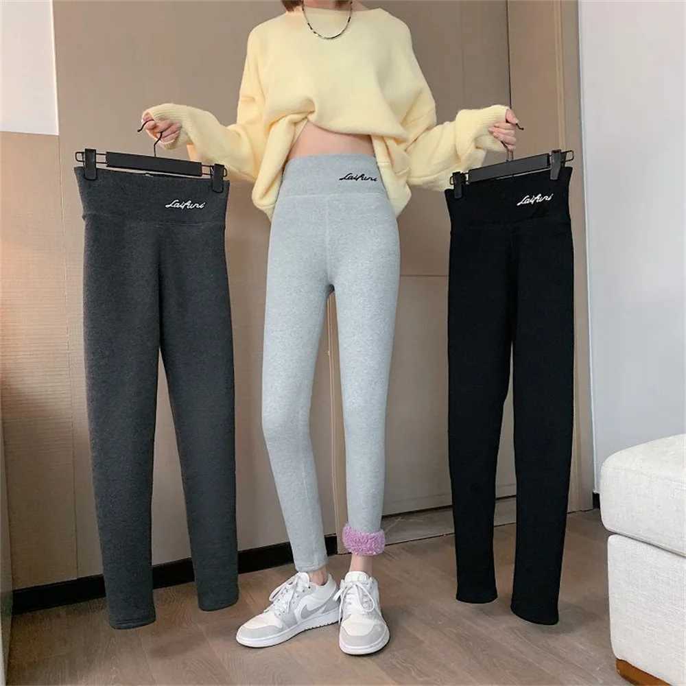 Winter Cloud Velvet Warm Slimming Pants Women Letter Printed Elastic High Waist Leggings Woman 2022 Thicken Casual Pants FemaleX240914