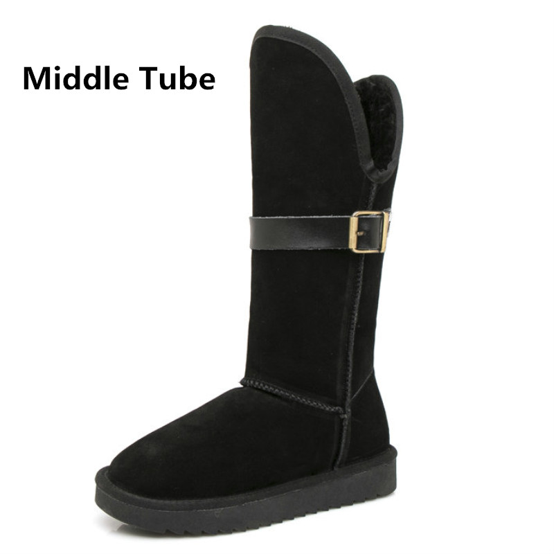 Snow Winter Female Fur New Long Over The Knee High Tube Cowhide Leather Warm And Waterproof Mid-length Boots bc63