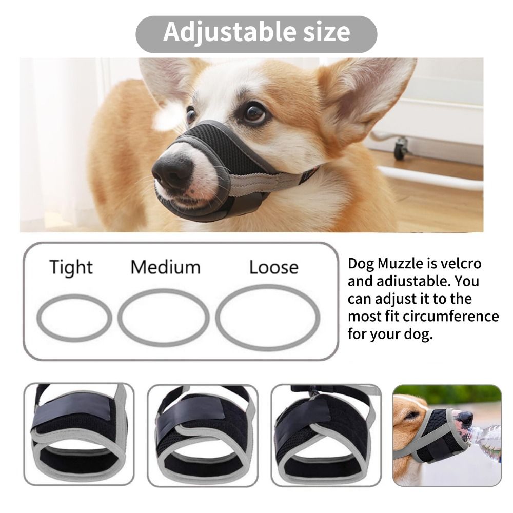 Comfortable Mesh Dog Muzzle Soft Fabric Prevent Biting Dog mouthpiece Allows Panting and Drinking Adjustable Strap Pet mask