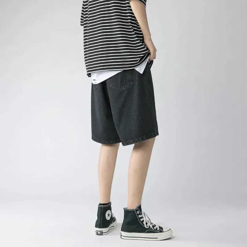 Summer Thin Baggy Denim Shorts Men Solid Color Casual Loose Blue Black Knee-length Wide Pants Male Short Jeans StreetwearX240914