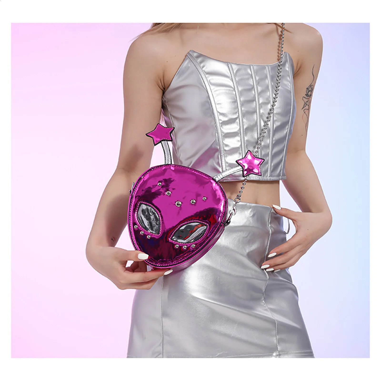 Korean style mini cross shaped bag shoulder bag Halloween funny face creative fun POCket PU leather handbag 240912