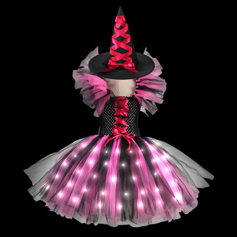 Halloween role-playing witch LED luminous costume baby girl carnival party dress childrens witch lighting dress set W240914