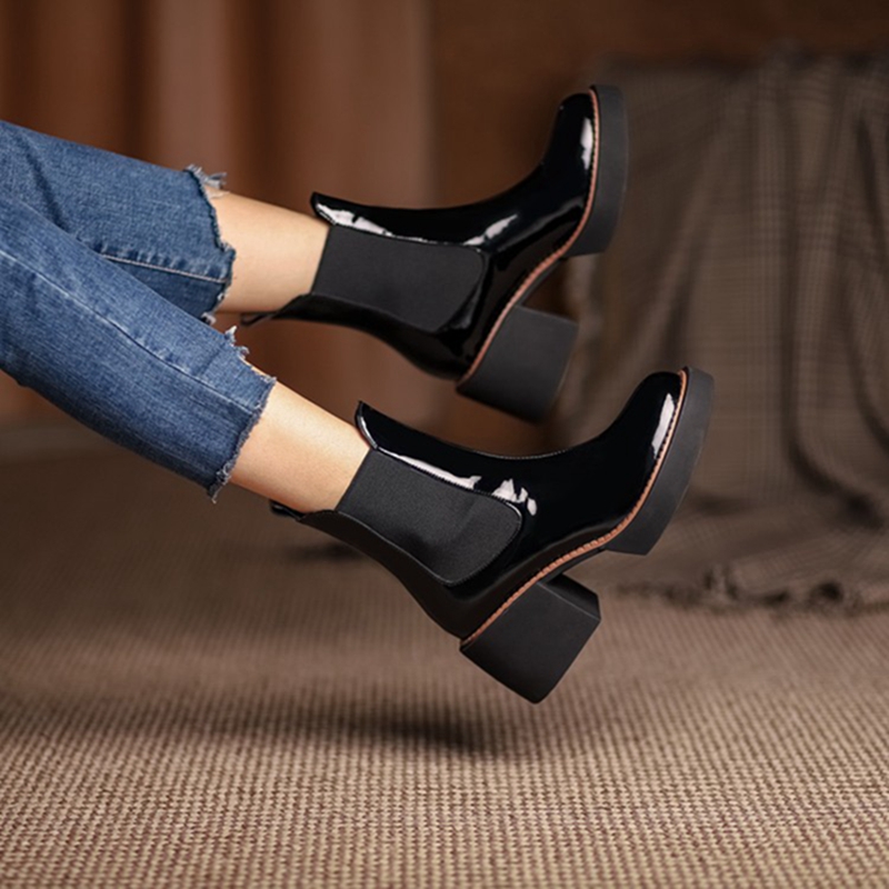 HOT SALE Women Boots Patent Leather Shoes for Women Round Toe Chunky Boots Platform Shoes Winter Modern Boots Women Punk Shoes
