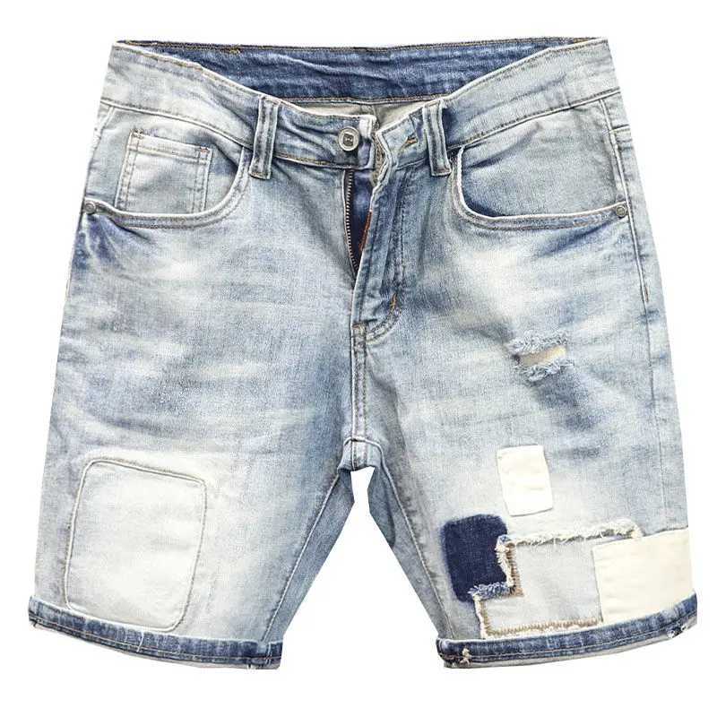 Summer Casual Denim Knee Length Jeans Shorts Men Solid Vintage Washed Cowboy Streetwear Patchwork Fashion Skinny Cropped PantsX240914