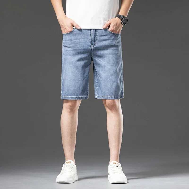 Casual Blue Cotton Mens Denim Shorts Summer Thin Straight Soft Fashion Stretch Comfortable Baggy Short Jeans MaleX240914