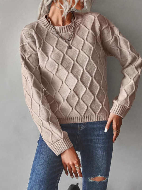 dongdumaoyi New autumn and winter solid color pullover round neck sweater, fashionable diamond solid color loose casual knit sweater F0914#43