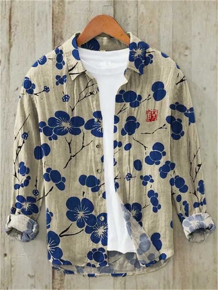 Sakura Japanese Vintage Art Linen Blended Shirt Casual Polo Collar Cardigan Button Shirt Plus Size Spring Summer New Z240914