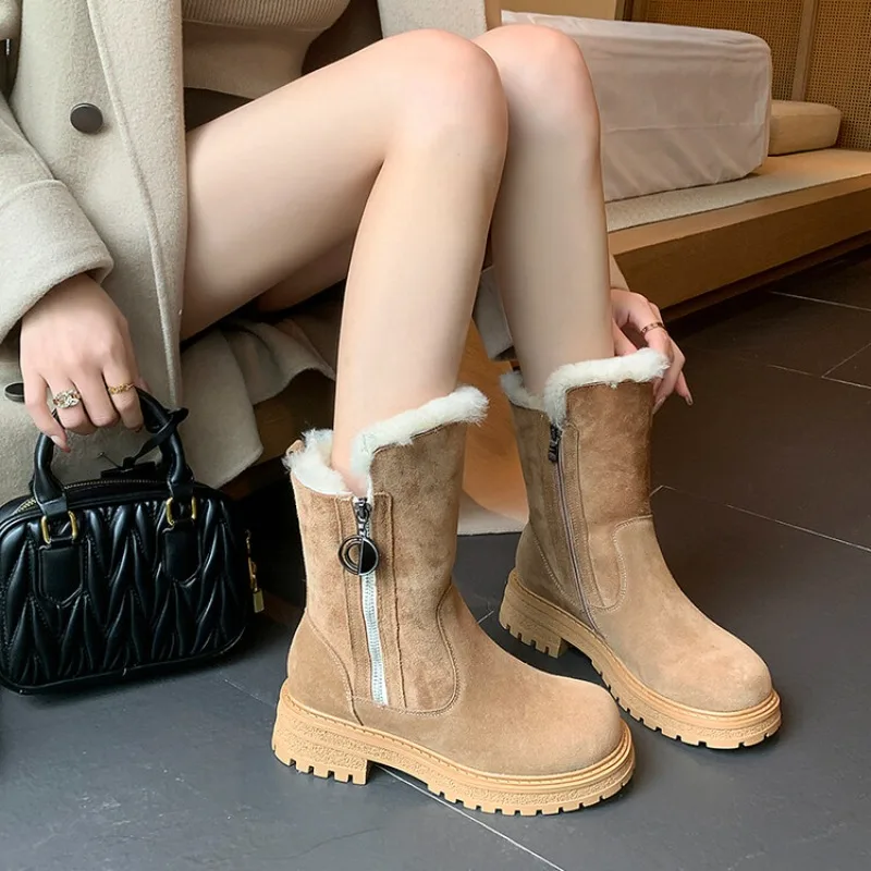 Winter Sheepskin Wool Integrated Warm Black Brown Plush Cold Resistant Thick Soled Snow Boots Women's Cotton Shoes