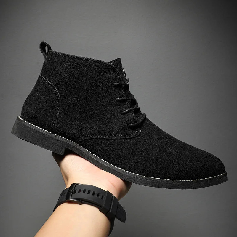 2024Ankle Boots For Men Winter Boot Lace Up British Style Classic Suede Boots Casual Shoes Work Footwear Botas Zapatos Hombre