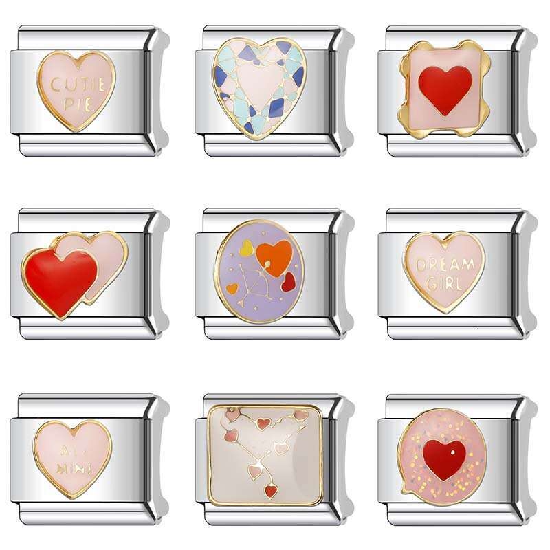 New Women's Gift pink sweet heart Bead Italian Charms Links Bangle Beads Fit 9mm Stainless Steel Bracelet Making DIY For Women Fashion Jewelry