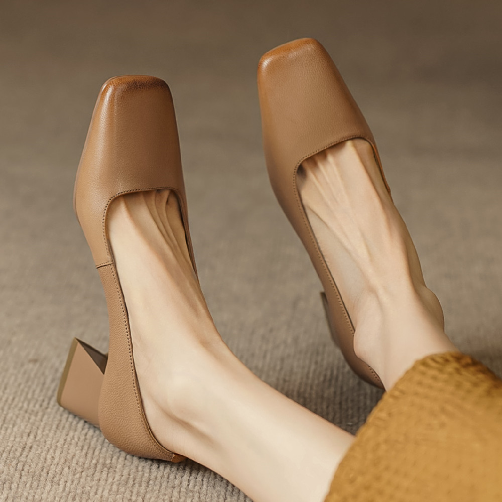 Autumn 2023 new women's sheepskin thick high heel square toe slip-on pumps New elegant ladies OL style daily dress heeled shoes sale 38ed ed