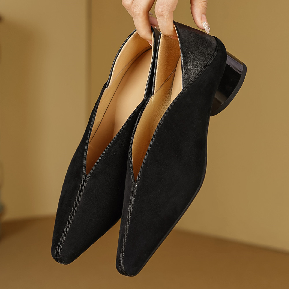 Suede Leather Natural Slip-On Flats for Women, French Retro OL Style High-Quality Casual Daily Shoes 4