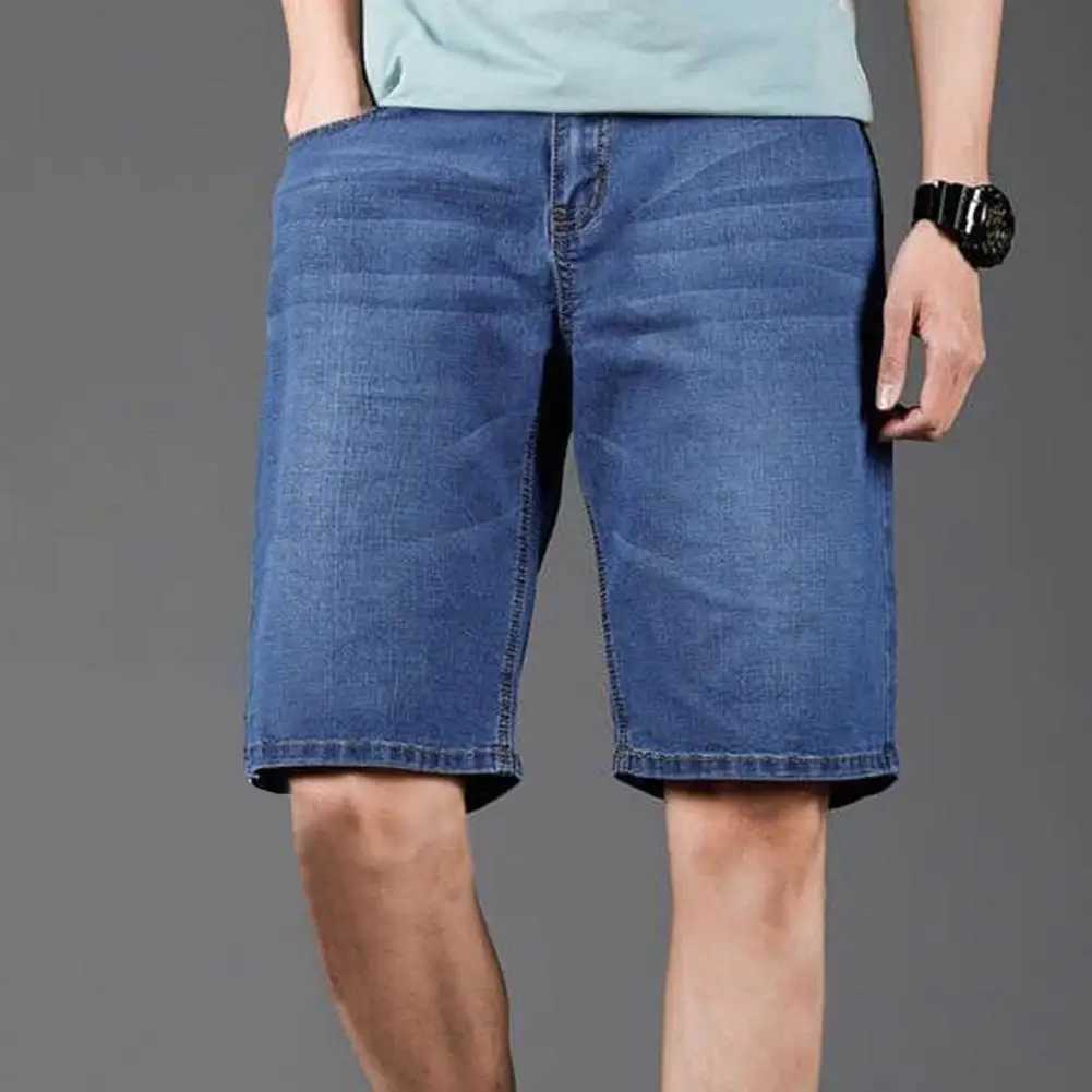 Solid Color Men Jeans Mens Summer Denim Shorts with Button Zipper Fly Pockets Straight Leg Solid Color Short for Streetwear Y240914