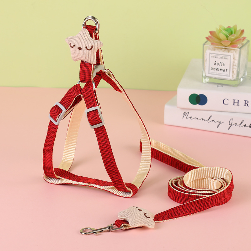 Pet Harness and Leash Set Smiling Starfish Adjustable Dog Harness Leashes Houndstooth Star Cat Harness Dog Leash Pet Accessories