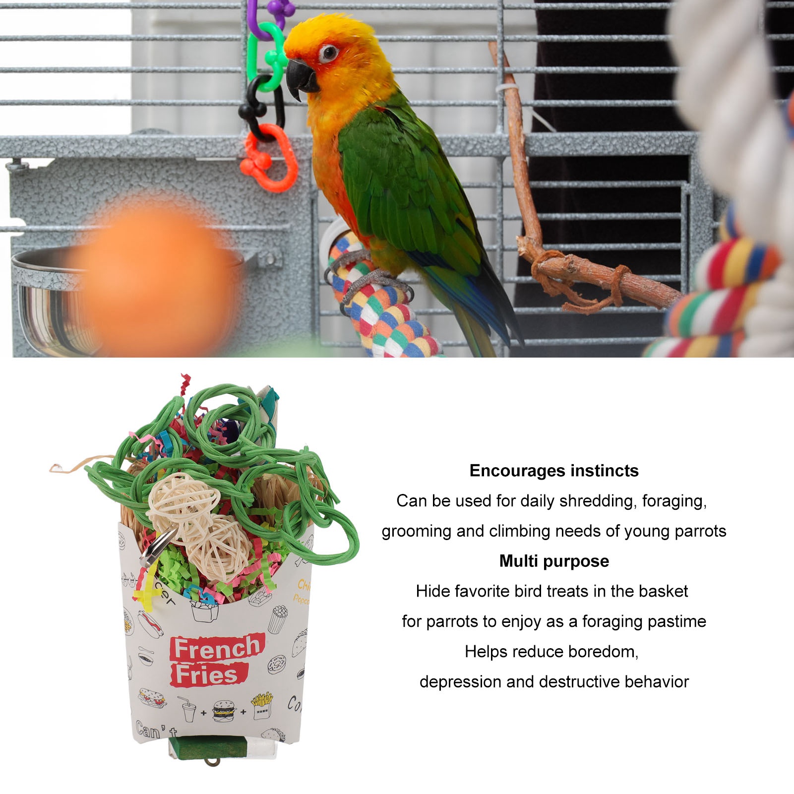 Bird Chewing Shredding Foraging Toys Colorful Encourage Instinct Bird Shredded Paper Toys For Small Medium Parrot Birds Orange