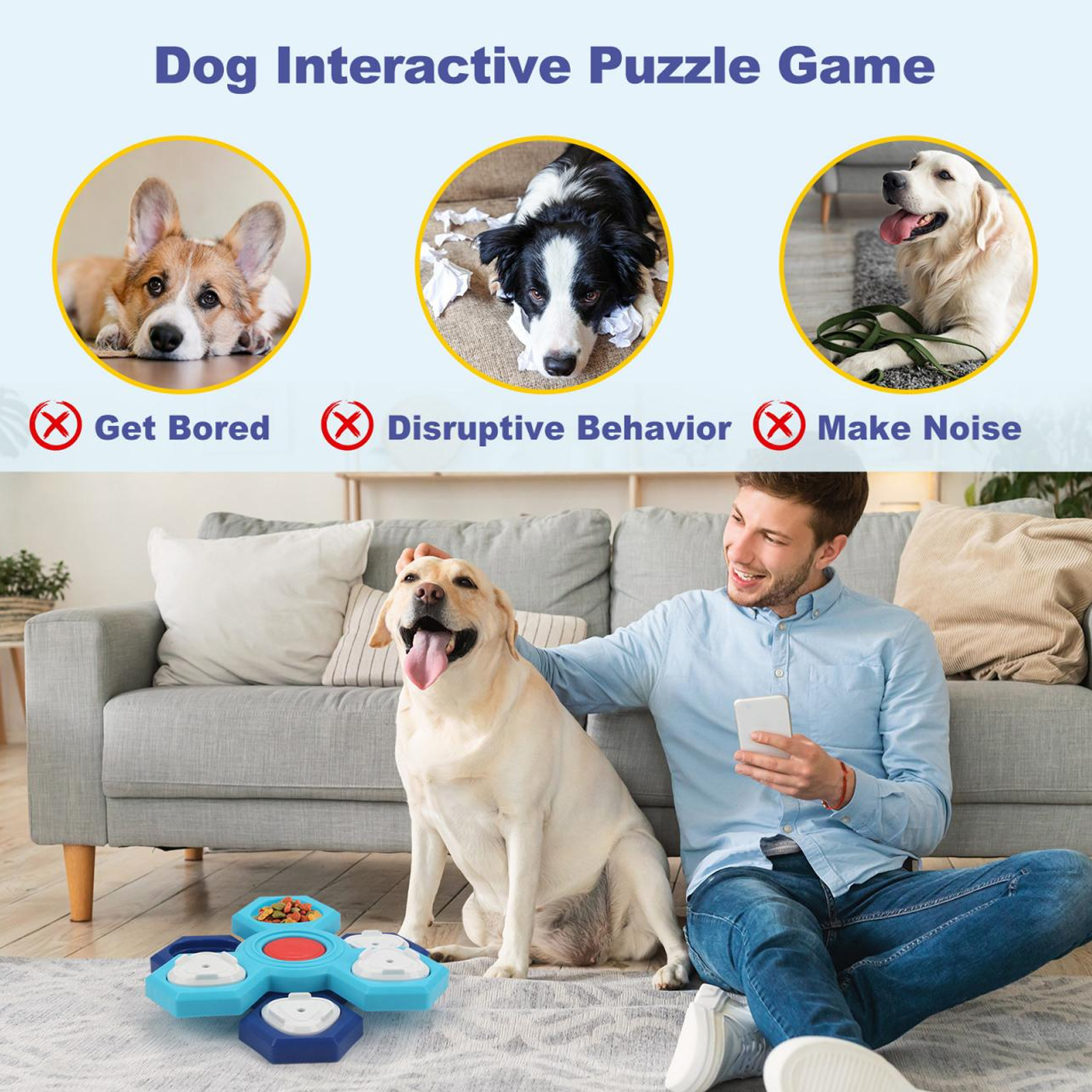 Slow Feeder Dog Bowl, Fun Dog Puzzle Feeder Toy, Interactive Bloat Stop, Cat Pet Bowl for Slow Eating